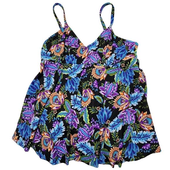 Swim Solutions Womens Boho Play Multicolor V Neck Tankini Top‎ Size 8 New - Picture 9 of 11